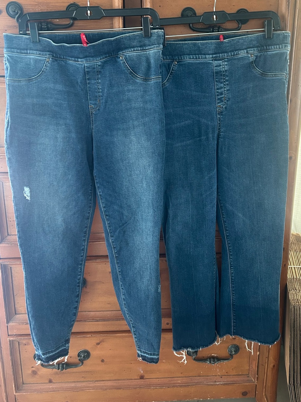 2 SPANX Denim Blue Wash Ankle & Straight Raw Hem Stretch Jeans SZ X-large READ